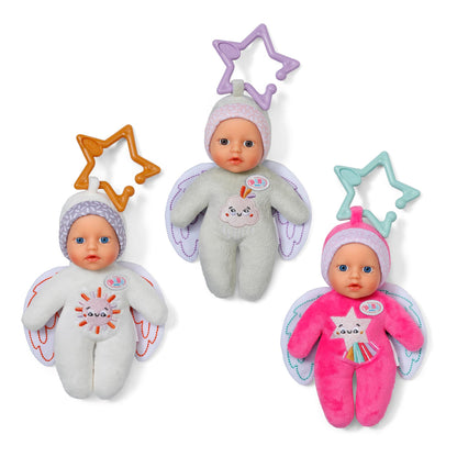 BABY born for babies Angel soft doll teething toy with rattle, 3 assorted colours. Style may vary. Suitable for newborns.
