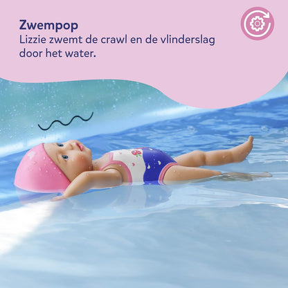 BABY born Zwemmende Lizzie 30 cm – badpop, werkt zonder batterijen, geschikt voor water, voor kinderen vanaf 1 jaar