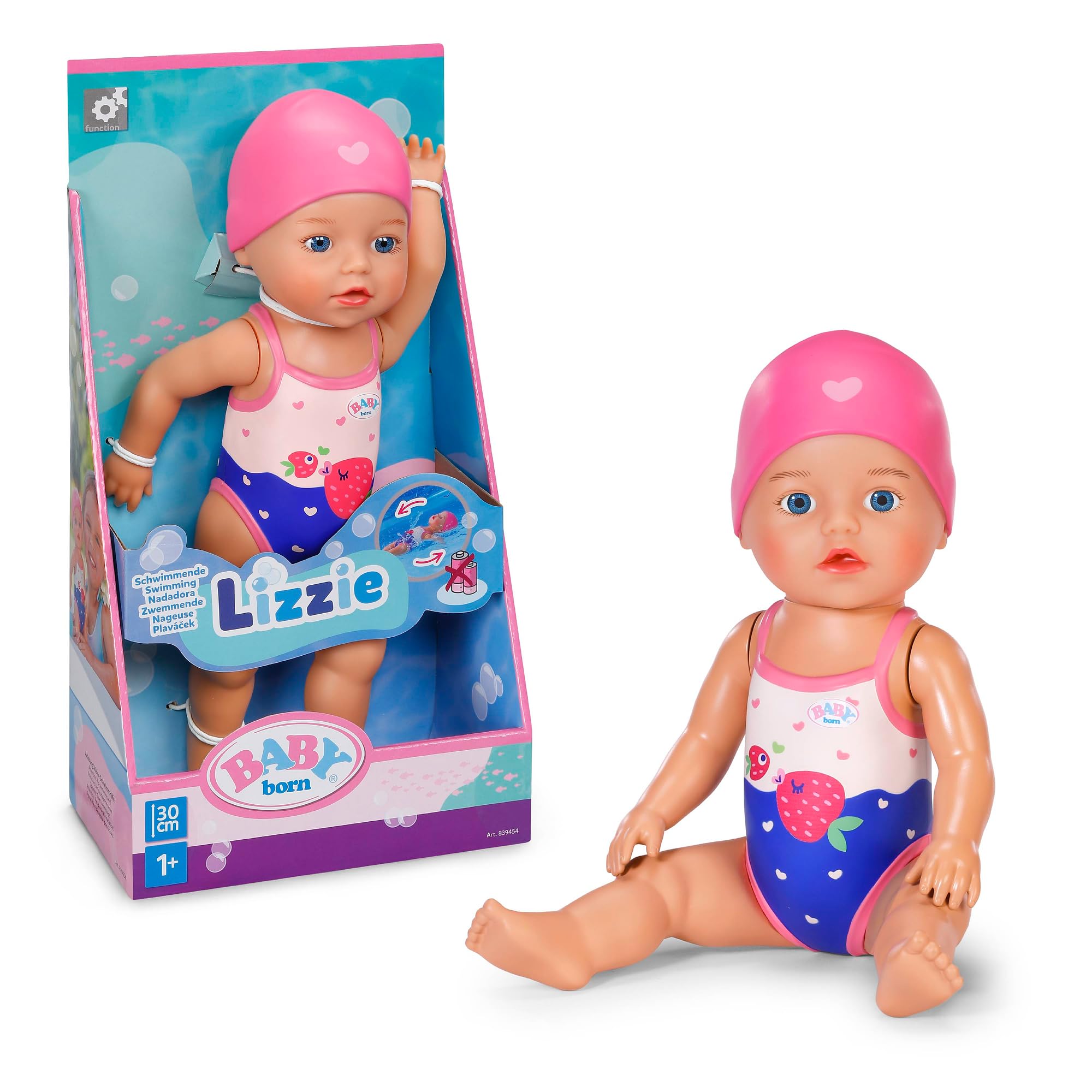 BABY born Zwemmende Lizzie 30 cm – badpop, werkt zonder batterijen, geschikt voor water, voor kinderen vanaf 1 jaar