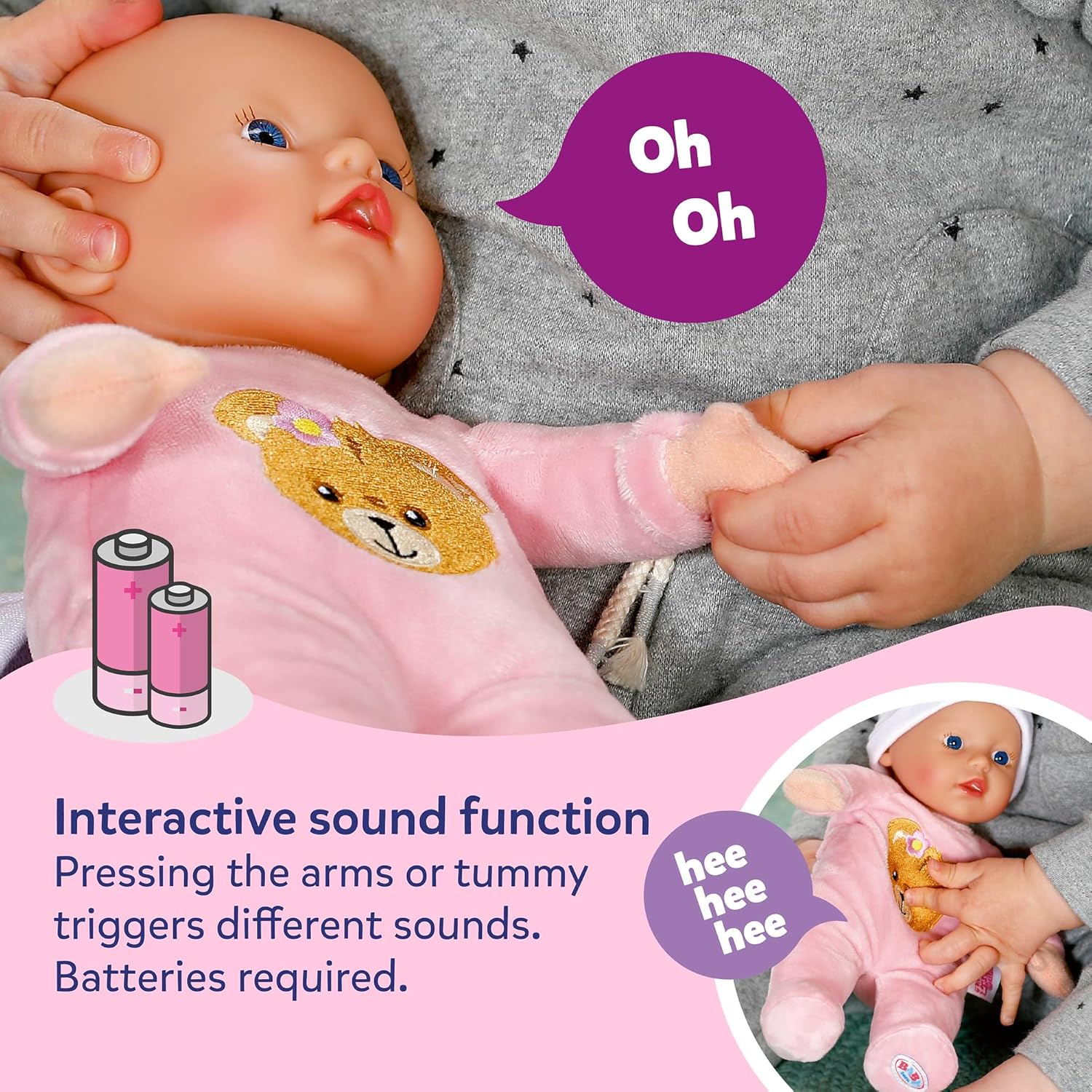 BABY born Interactive Rosie 30cm, soft baby doll with 6 sounds & bottles