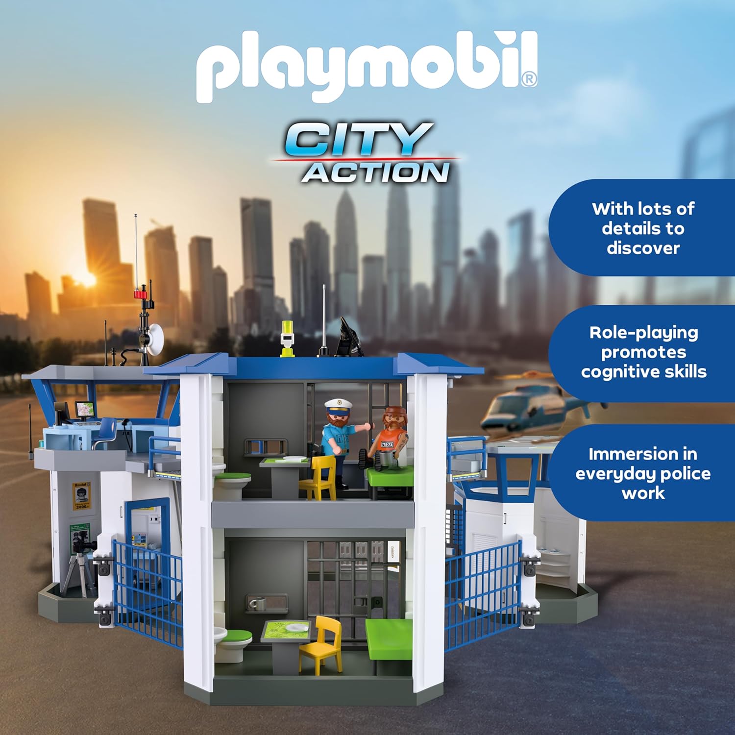 Playmobil | Action Heroes | Police Command Centre | Police toy | Adventure toy for children aged 4+ | Encourages role play & creativity | With play figures & accessories | 71873