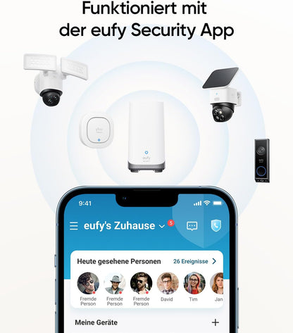eufy Security Sirene, 105dB kabelloser Alarm, IP65 Wetterfest, mit Fernalarmierung, 2 Jahre Batterielaufzeit, Homebase 2 & 3 kompatibel, App Steuerung, HomeBase Erforderlich