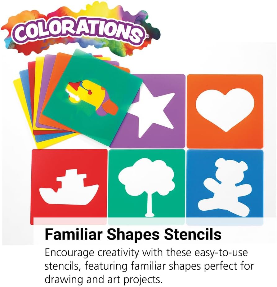 Colorations Familiar Shapes Stencils for Kids, 8 inch, Jumbo, Sturdy, Kwaliteit, Washable, Paint, Teken, Spray, Klaslokaal, Arts & Crafts, Teacher, Educational (Item # ESTEN