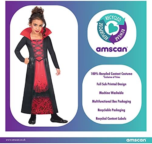 Amscan 9908593 Rose Vampiress internationale jurk, meisjes, Zwart, 3-4 jaar Meisjes Duurzame Recycle Halloween Fancy Jurk Kostuum