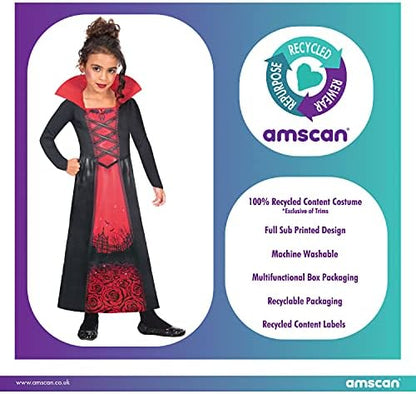 Amscan 9908593 Rose Vampiress internationale jurk, meisjes, Zwart, 3-4 jaar Meisjes Duurzame Recycle Halloween Fancy Jurk Kostuum