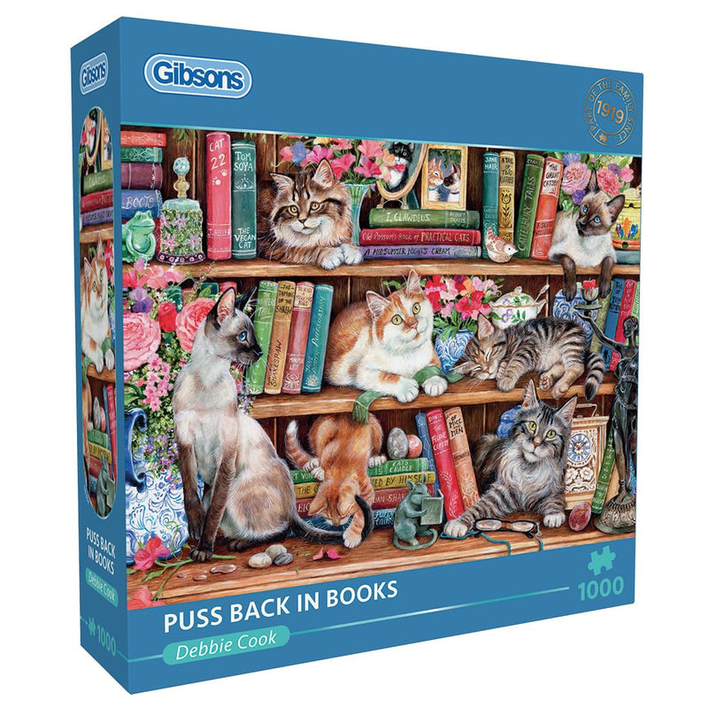 Gibsons Puzzle Katze Puss Back in Books 1000 Teile Tiere