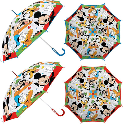 ARDITEX Disney Umbrella for Children, Mickey Mouse, Donald Duck, Goofy, Pluto, Transparent EVA, 8 Panels, Diameter 82 cm, Manual Opening