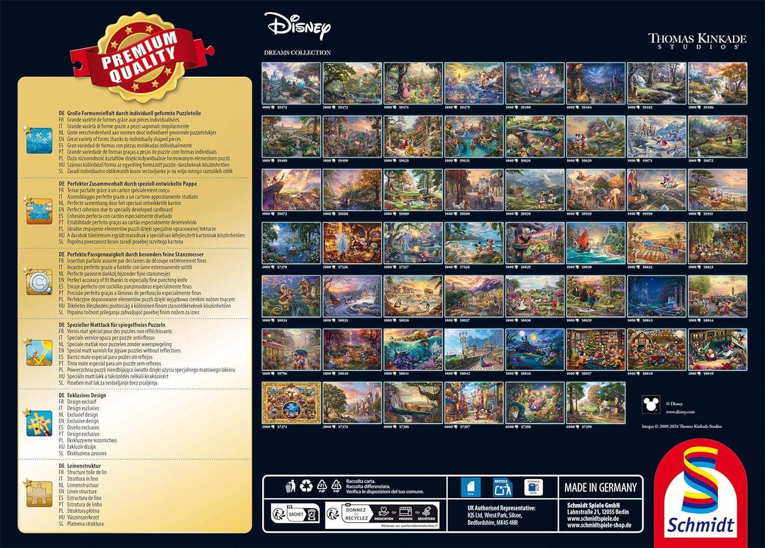 Schmidt Spiele 58053 Disney, Mickey & Minnie in Italy, Thomas Kinkade, 1000 Piece Jigsaw Puzzle