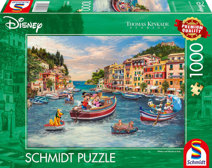 Schmidt Spiele 58053 Disney, Mickey & Minnie in Italy, Thomas Kinkade, 1000 Piece Jigsaw Puzzle