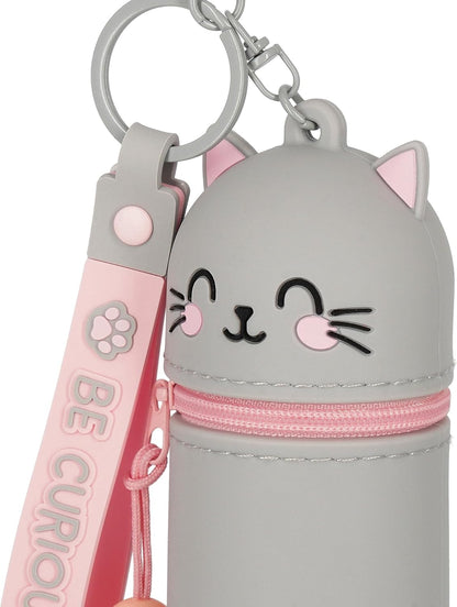 Legami - Kawaii Mini Kawaii Keychain Coin Purse with Spiral Ring, Carabiner and Wrist Strap, Silicone, 5 x 12 x 5 cm