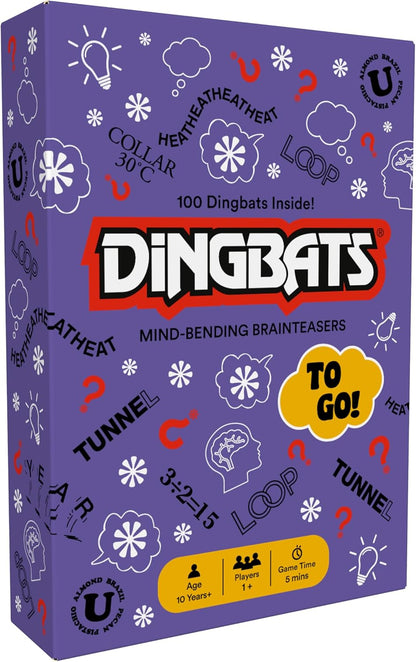 Gibsons Dingbats To Go Mind-Bending Brain Teasers Word Game – Purple Box with 100 Puzzle Cards, Fun Family Travel Game for Kids & Children Ages 10+, 13 x 9 x 2.5 cm, 1+ Players