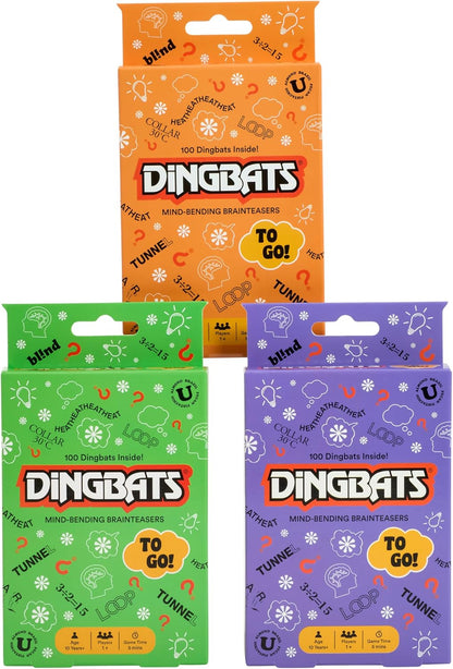 Gibsons Dingbats To Go Mind-Bending Brain Teasers Word Game – Purple Box with 100 Puzzle Cards, Fun Family Travel Game for Kids & Children Ages 10+, 13 x 9 x 2.5 cm, 1+ Players