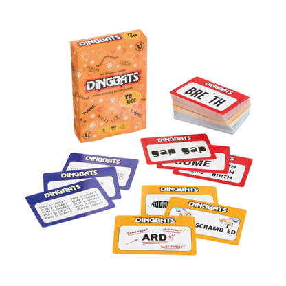 Gibsons Dingbats To Go Mind-Bending Brain Teasers Word Game – Orange Box with 100 Puzzle Cards, Fun Family Travel Game for Kids & Children Ages 10+, 13 x 9 x 2.5 cm, 1+ Players