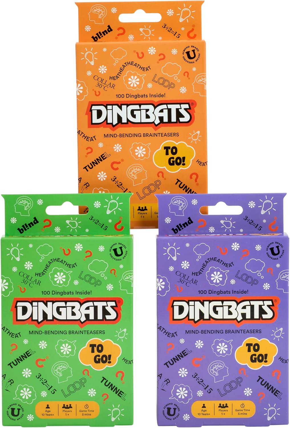 Gibsons Dingbats To Go Mind-Bending Brain Teasers Word Game – Orange Box with 100 Puzzle Cards, Fun Family Travel Game for Kids & Children Ages 10+, 13 x 9 x 2.5 cm, 1+ Players
