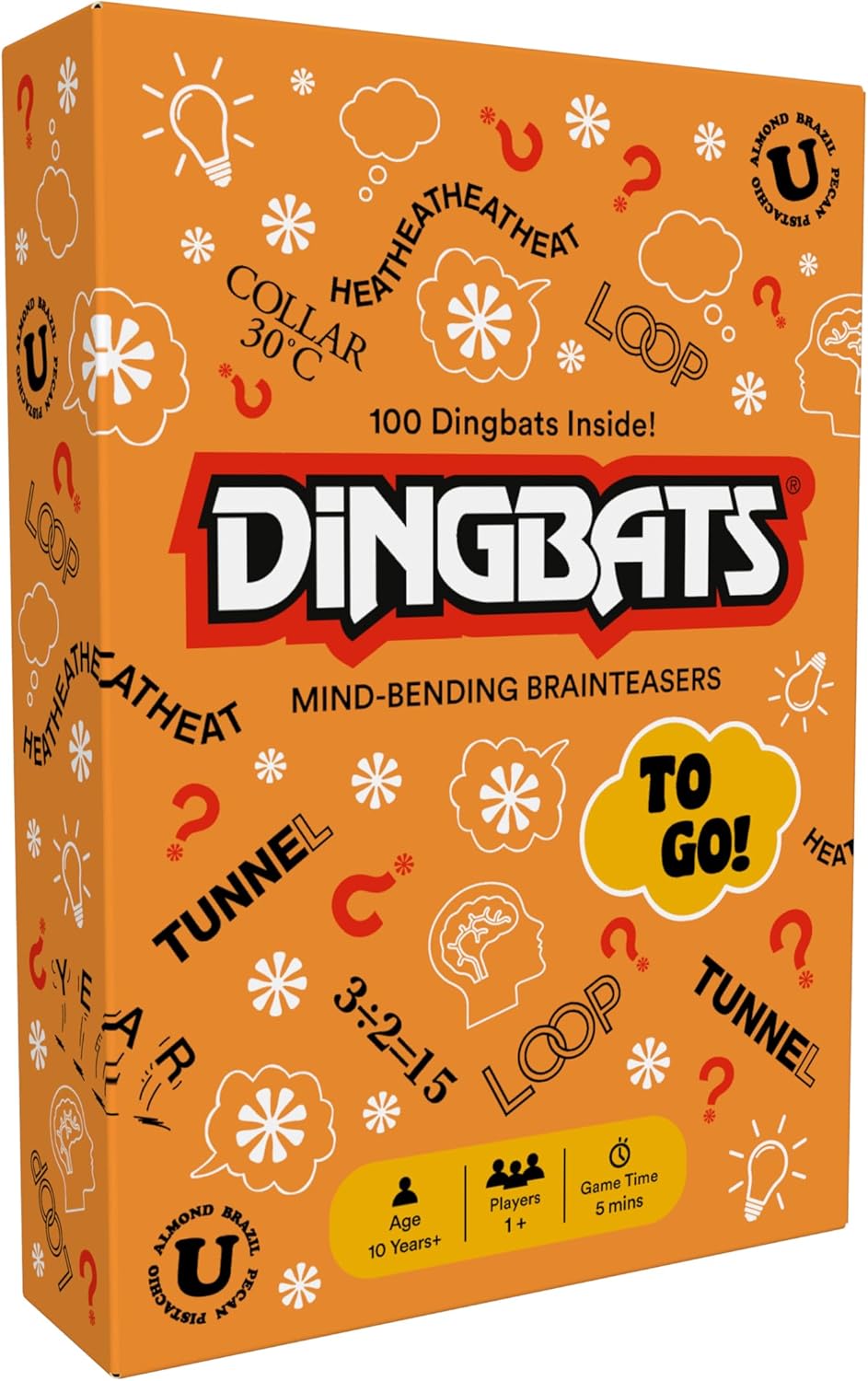 Gibsons Dingbats To Go Mind-Bending Brain Teasers Word Game – Orange Box with 100 Puzzle Cards, Fun Family Travel Game for Kids & Children Ages 10+, 13 x 9 x 2.5 cm, 1+ Players