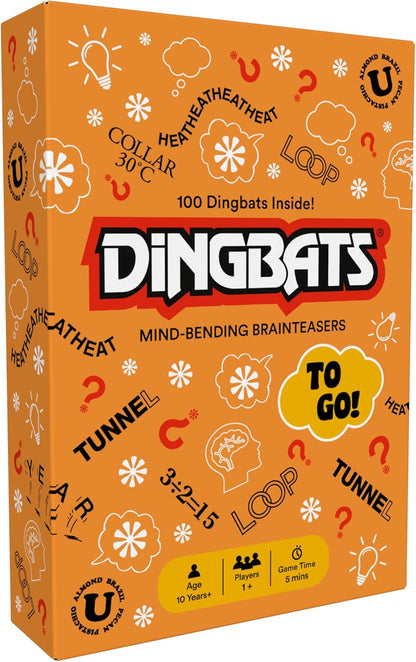 Gibsons Dingbats To Go Mind-Bending Brain Teasers Word Game – Orange Box with 100 Puzzle Cards, Fun Family Travel Game for Kids & Children Ages 10+, 13 x 9 x 2.5 cm, 1+ Players