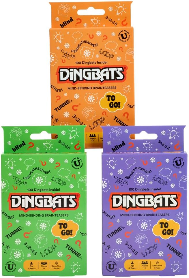 Gibsons Dingbats To Go Mind-Bending Brain Teasers Word Game – Green Box with 100 Puzzle Cards, Fun Family Travel Game for Kids & Children Ages 10+, 13 x 9 x 2.5 cm, 1+ Players