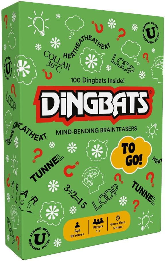 Gibsons Dingbats To Go Mind-Bending Brain Teasers Word Game – Green Box with 100 Puzzle Cards, Fun Family Travel Game for Kids & Children Ages 10+, 13 x 9 x 2.5 cm, 1+ Players