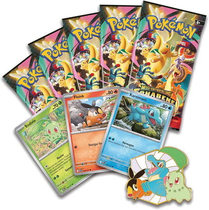Pokémon-Sammelkartenspiel: Deluxe-Pin-Kollektion Mega-Entwicklung – Erhabene Helden: Erste Partner (3 holografische Promokarten, 1 Deluxe-Pin und 5 Boosterpacks