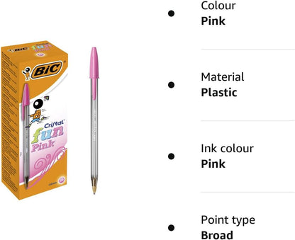 BIC Cristal Fun bolígrafos Punta Ancha (1,6 mm) – Rosa, Caja de 20 unidades