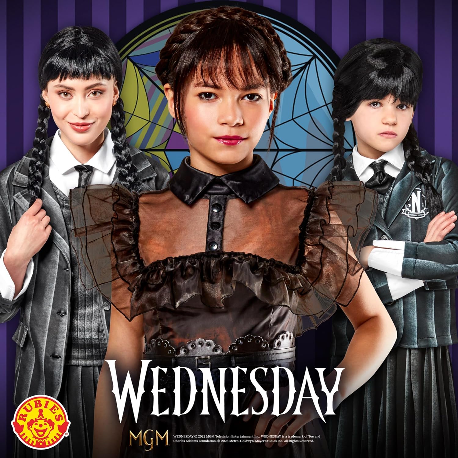 Rubies 2000154NS000 Tv Show Wednesday Costume Wig Addams Adult Fancy Dress, Women, As Shown, One Size Halloween