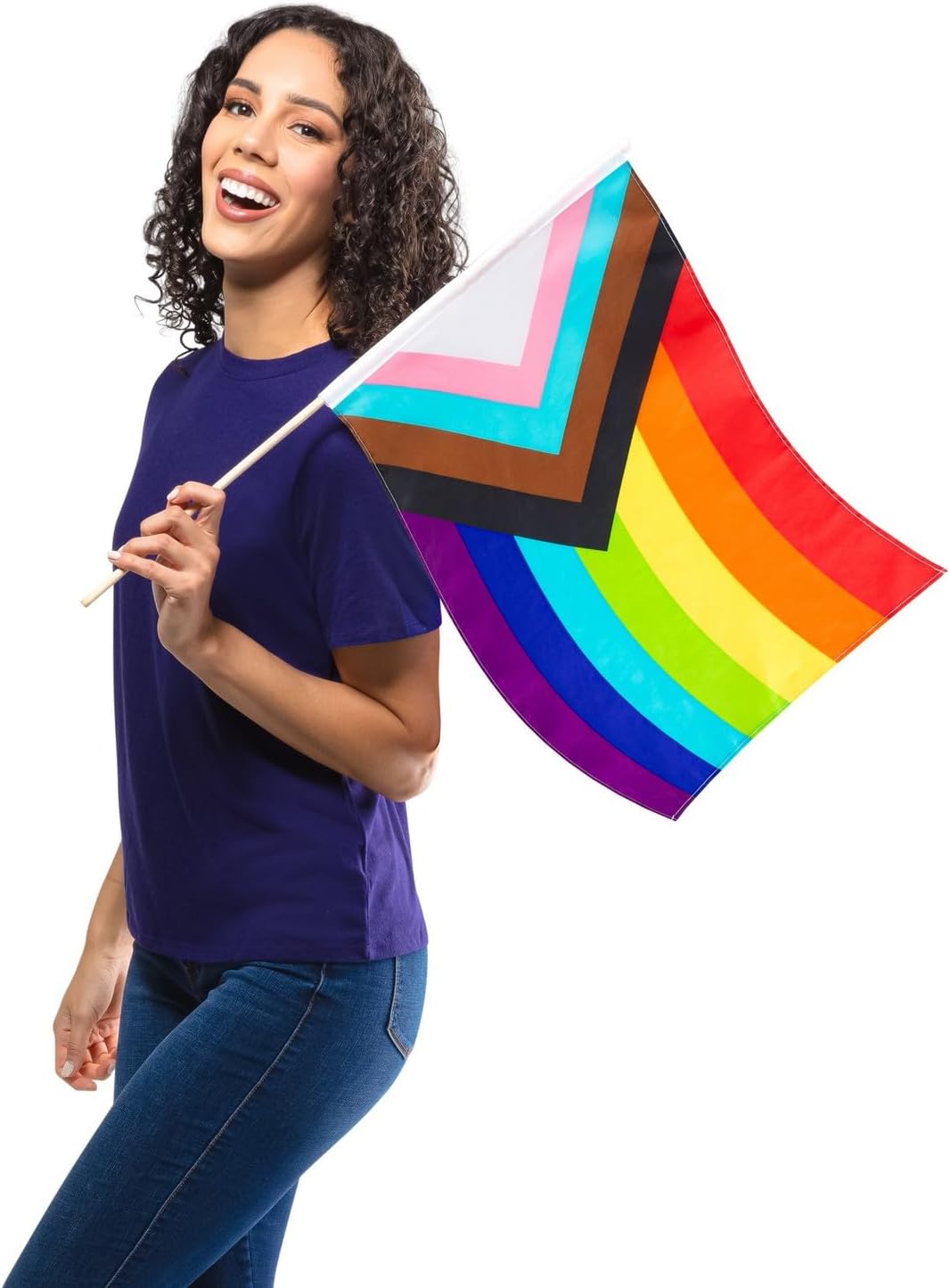 PRIDE - PROGRESSIVE RAINBOW FLAG 48CM X 60CM - FANCY DRESS