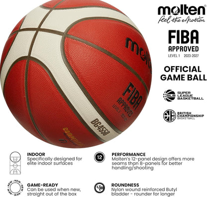 Molten B6G4550 Basketball I The Official Game Ball of British Hoops! I Size 6 I Game-Ready Pebble I Premium Composite Leather I Super League Basketball