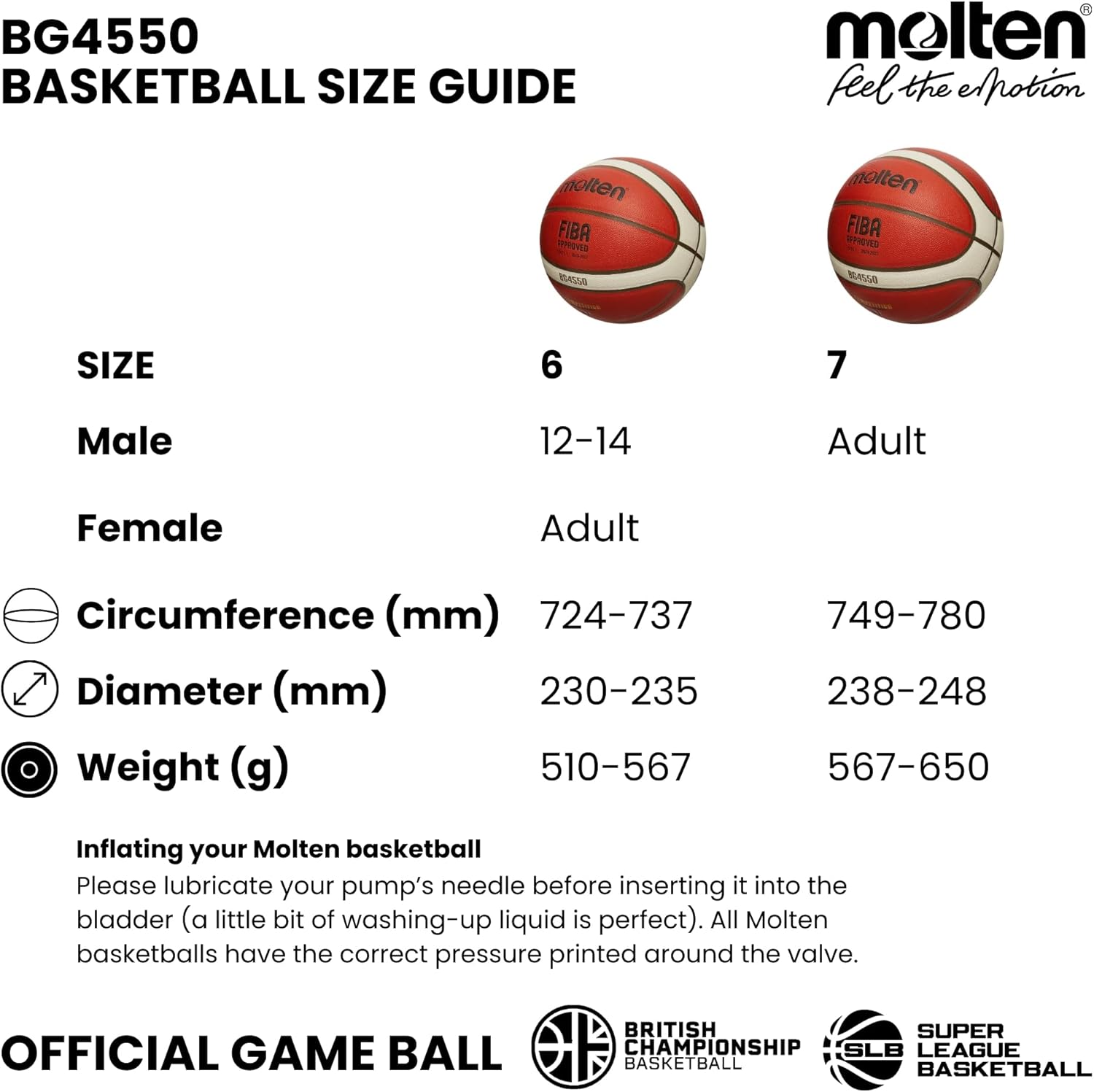 Molten B6G4550 Basketball I The Official Game Ball of British Hoops! I Size 6 I Game-Ready Pebble I Premium Composite Leather I Super League Basketball