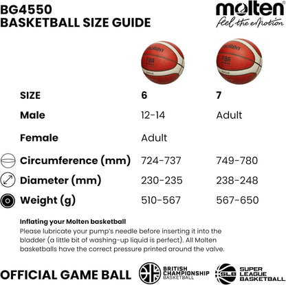 Molten B6G4550 Basketball I The Official Game Ball of British Hoops! I Size 6 I Game-Ready Pebble I Premium Composite Leather I Super League Basketball