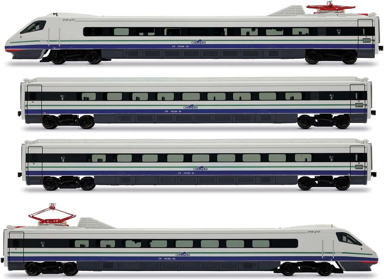 Rivarossi HR2963 Cisalpino, ETR 470 original livery with red front stripe, 4-unit base set, ep. V Railway Locomotive + Coaches