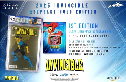 2025 Invincible Season 1 Keepsake Holo Breaker Box, Breakers Edition, 2 Packs Per Box, Holo Mirror Cards, Relics, Case-Based Inserts, 600-Card Checklist