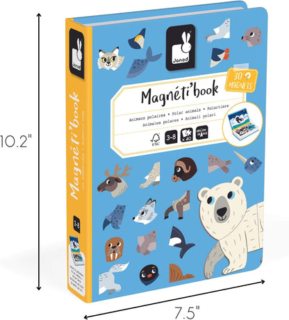 Janod Magnéti'Book Polartiere, magnetisch leerspel, 30 magneten + 10 modellen, kinderspeelgoed van FSC-karton, fijne motoriek en fantasie, vanaf 3 jaar