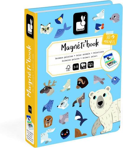 Janod Magnéti'Book Polartiere, magnetisch leerspel, 30 magneten + 10 modellen, kinderspeelgoed van FSC-karton, fijne motoriek en fantasie, vanaf 3 jaar