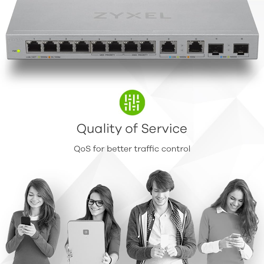 Zyxel Multi-Gig 12-Port Unmanaged Switch with 2-Port 2.5G and 2-Port 10G SFP+ Desktop/Wallmount