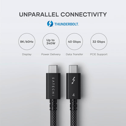 Satechi USB-C Thunderbolt 4 Cable (3.2ft/1m), Supports 8K@60Hz Display, 40Gbps Data Transfer, 240W PD Charging, for iPhone 17, 16, 15, MacBook Air & Pro M5 M4, iPad – Intel Thunderbolt Certified