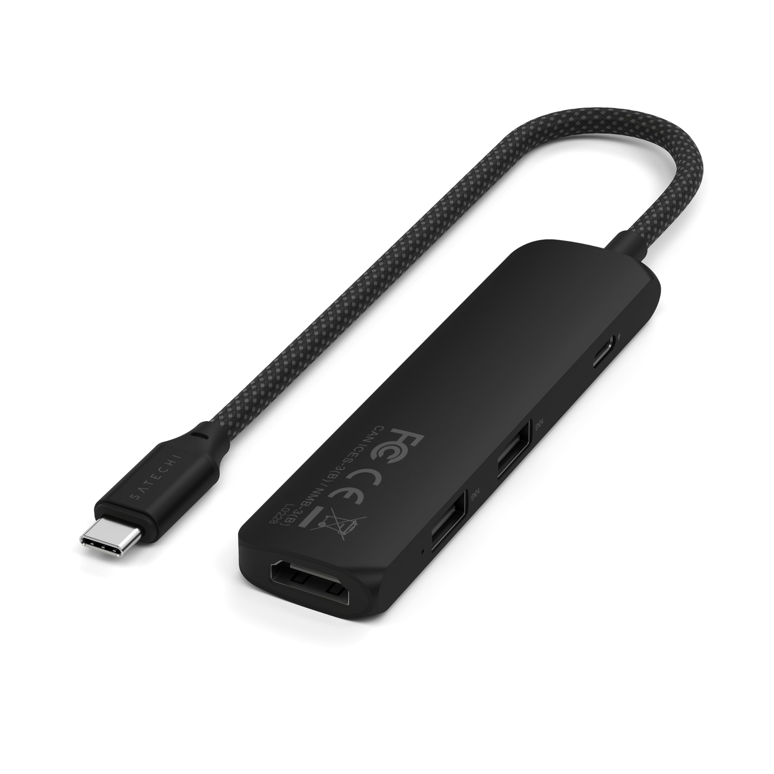 SATECHI 4-in-1 USB-C Hub Slim Plus Multiport Adaptor with HDMI 4K@60Hz, 100W USB-C PD Charging, 2x USB-A Data Ports for MacBook Air & Pro M5 M4 M3, iPad, iPhone, Windows and Type-C Devices – Black