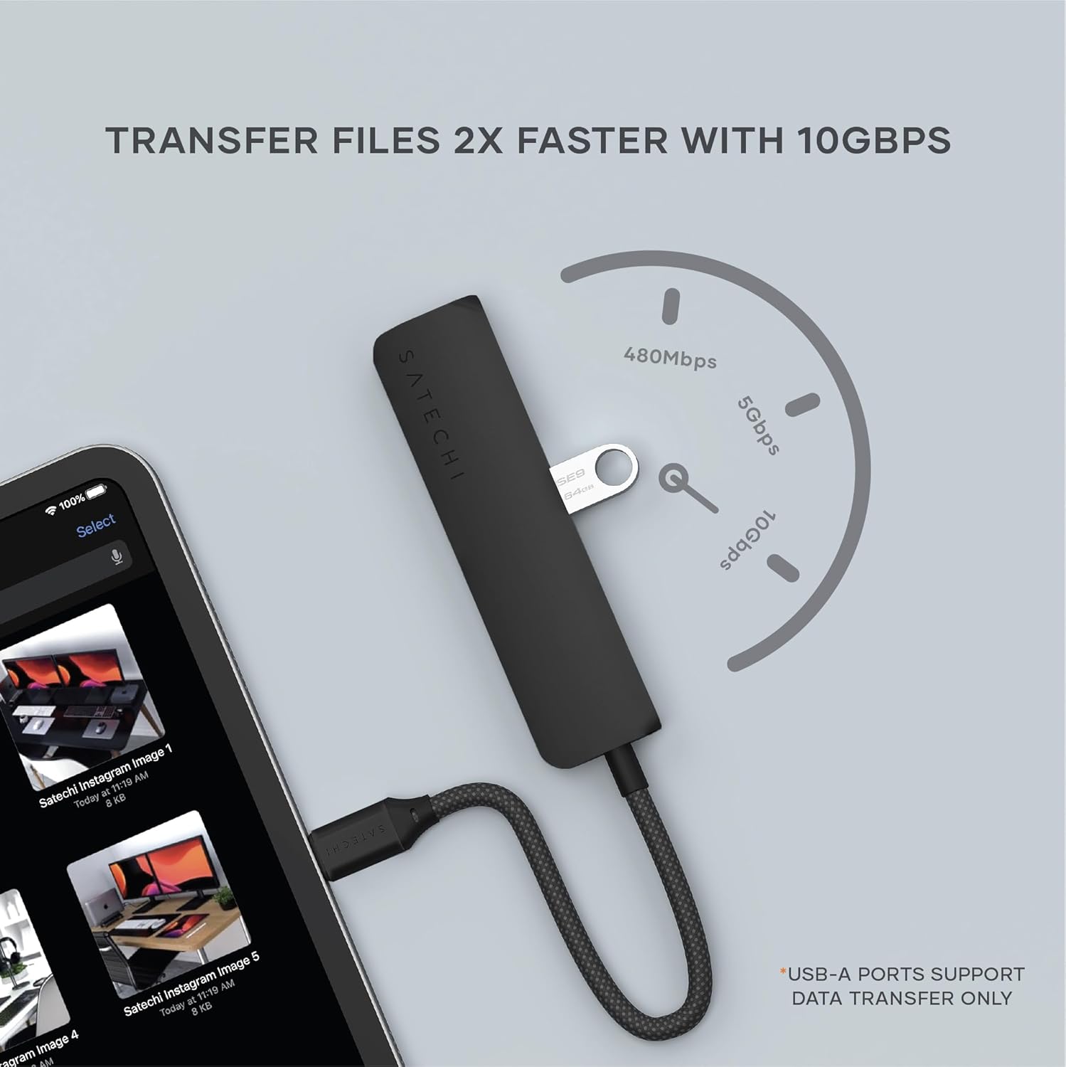 SATECHI 4-in-1 USB-C Hub Slim Plus Multiport Adaptor with HDMI 4K@60Hz, 100W USB-C PD Charging, 2x USB-A Data Ports for MacBook Air & Pro M5 M4 M3, iPad, iPhone, Windows and Type-C Devices – Black
