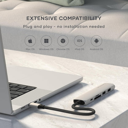 SATECHI 6-in-1 USB-C Hub Slim Plus Multiport Adaptor with HDMI 4K@60Hz, 100W USB-C PD Charging, 2x USB-A Data Ports, microSD/SD Card Readers for MacBook Air & Pro M5 M4 M3, iPad, Windows – Silver