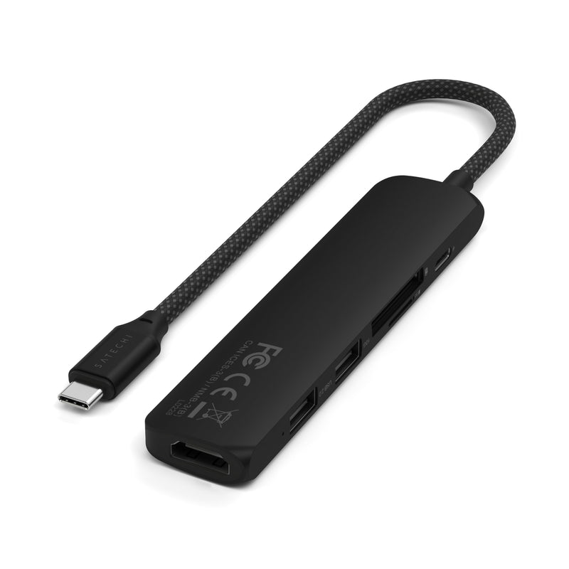 SATECHI 6-in-1 USB-C Hub Slim Plus Multiport Adaptor with HDMI 4K@60Hz, 100W USB-C PD Charging, 2x USB-A Data Ports, microSD/SD Card Readers for MacBook Air & Pro M5 M4 M3, iPad, Windows – Black