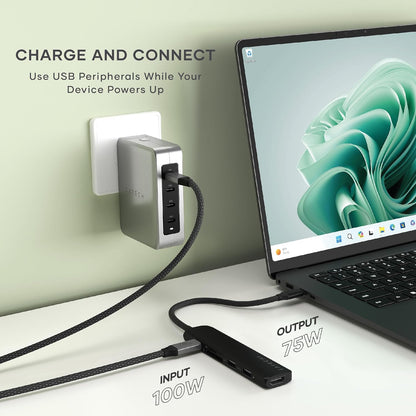 SATECHI 6-in-1 USB-C Hub Slim Plus Multiport Adaptor with HDMI 4K@60Hz, 100W USB-C PD Charging, 2x USB-A Data Ports, microSD/SD Card Readers for MacBook Air & Pro M5 M4 M3, iPad, Windows – Black