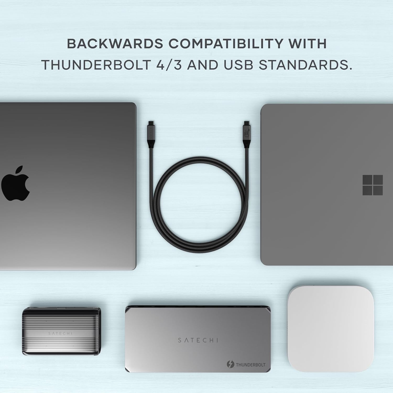 Satechi USB4 V2 Pro Cable, USB-C Cable 1.2m/3.9ft, up to 120Gbps Data Transfer, 240W Power Delivery, 8K@60Hz Display, Thunderbolt 5/4/3 Compatible, for MacBook, Windows & More