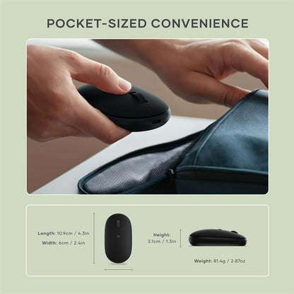 Satechi OntheGo Bluetooth Mouse with USB-C Rechargeable Battery, Connect up 3 Devices, Compact and Portable Wireless Mouse for Laptop, Computer, Tablet –