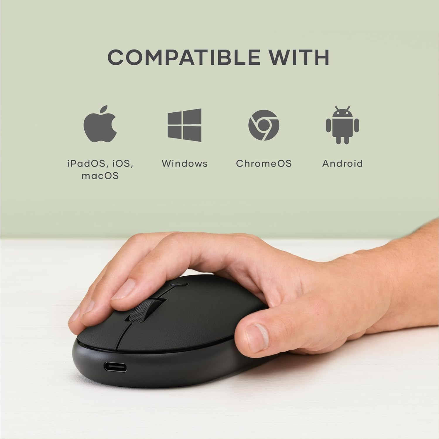 Satechi OntheGo Bluetooth Mouse with USB-C Rechargeable Battery, Connect up 3 Devices, Compact and Portable Wireless Mouse for Laptop, Computer, Tablet –