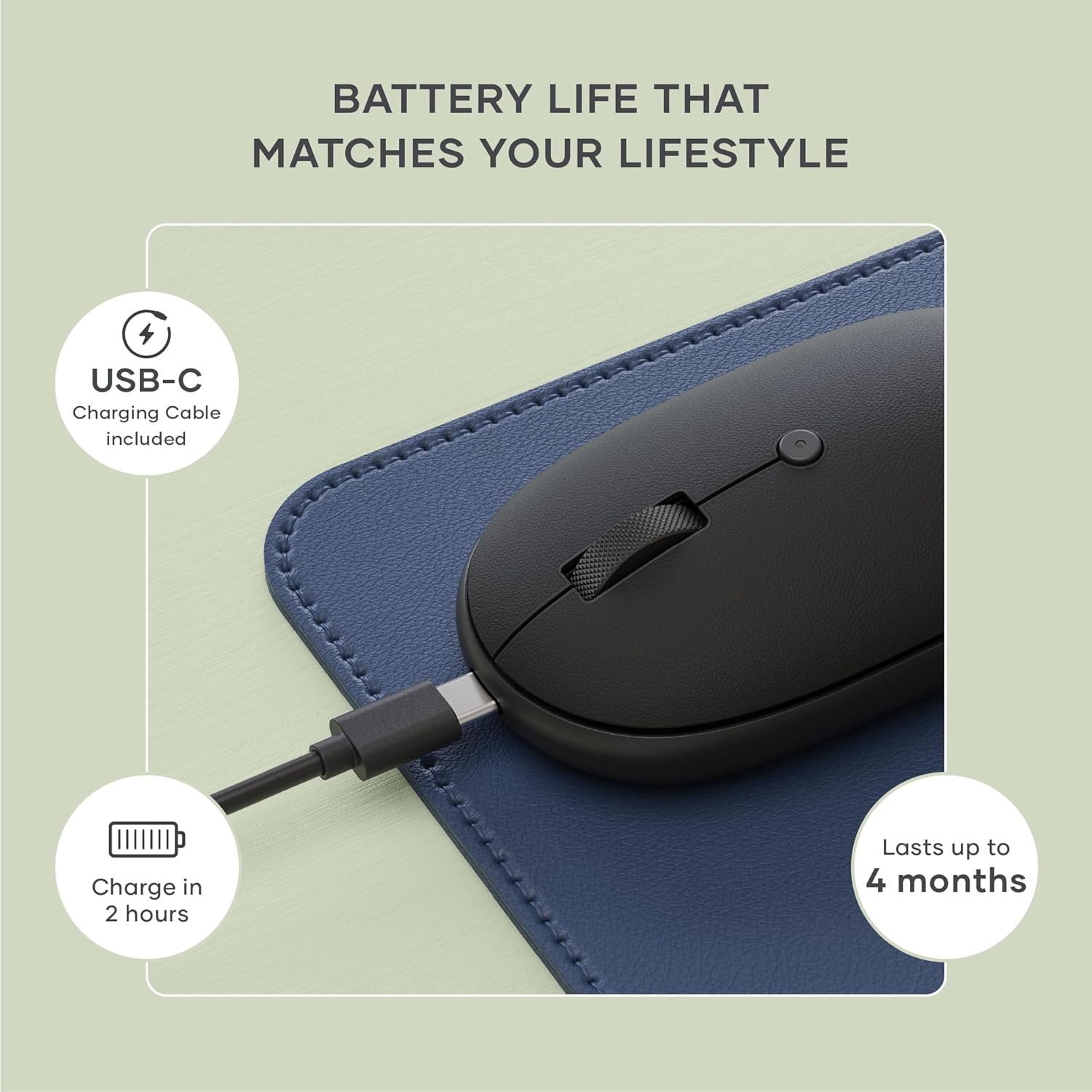 Satechi OntheGo Bluetooth Mouse with USB-C Rechargeable Battery, Connect up 3 Devices, Compact and Portable Wireless Mouse for Laptop, Computer, Tablet –