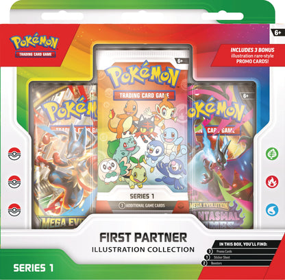 Pokémon TCG: First Partner Illustration Collection—Series 1 (3 Promo Cards, 2 Booster Packs & 1 Sticker Sheet