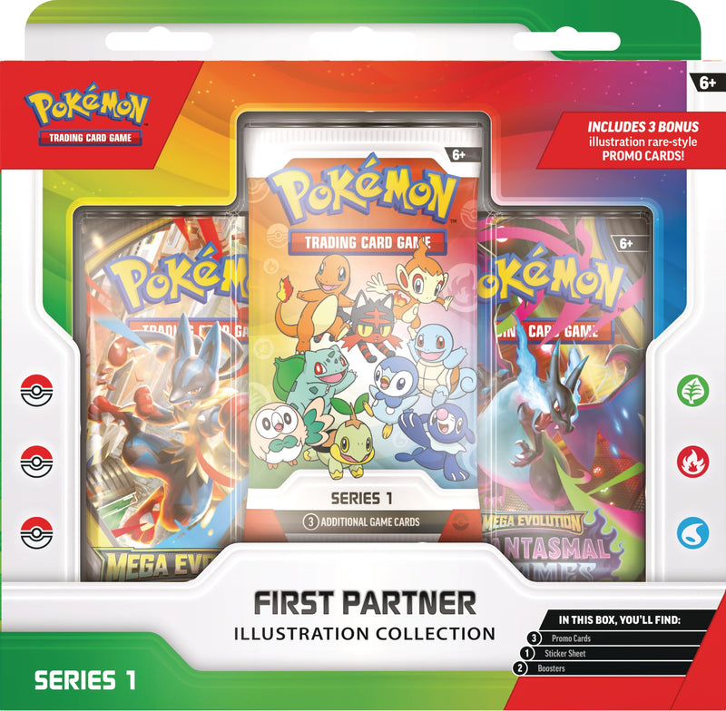 Pokémon TCG: First Partner Illustration Collection—Series 1 (3 Promo Cards, 2 Booster Packs & 1 Sticker Sheet