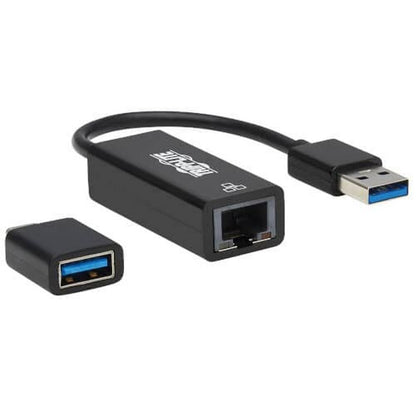 Tripp Lite USB-C, USB-A to RJ45 Gigabit Ethernet Network Adapter (2xM/F), USB 3.2 Gen 1, Black (U336-000-GB-CA