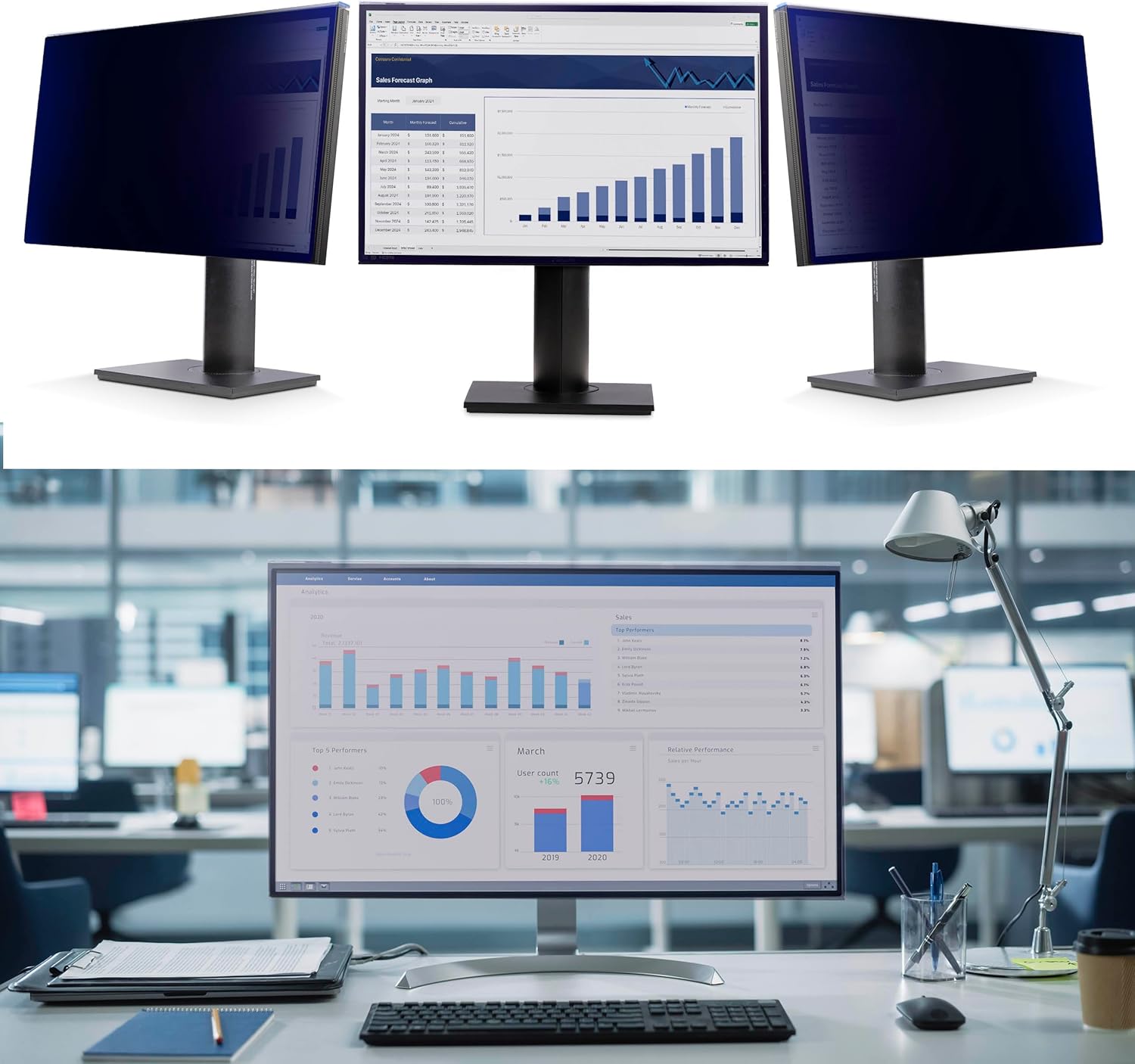 StarTech Filtro Privacy per Monitor da 23" 16:9, Schermo di Sicurezza in Acrilico da Appendere, Pellicola Protettiva ad Installazione Rapida, +/- 30°, Lucido
