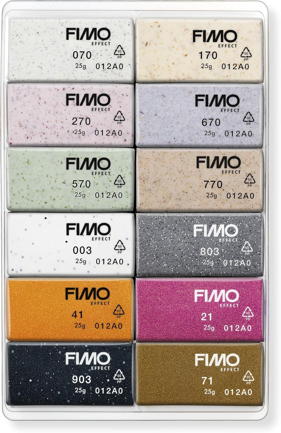 STAEDTLER 8013 C12-5 FIMO Effect Oven-Hardening Polymer Modelling Clay - Boho, diverse kleuren (Pack van 12 x 25g halve blokken