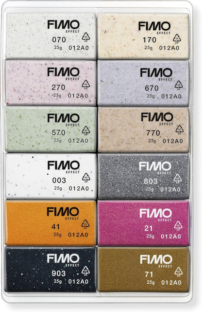 STAEDTLER 8013 C12-5 FIMO Effect Oven-Hardening Polymer Modelling Clay - Boho, diverse kleuren (Pack van 12 x 25g halve blokken